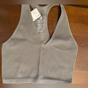 Free People Movement Cozy Ribbed V-Neck Sports Bra Crop Top - Gray